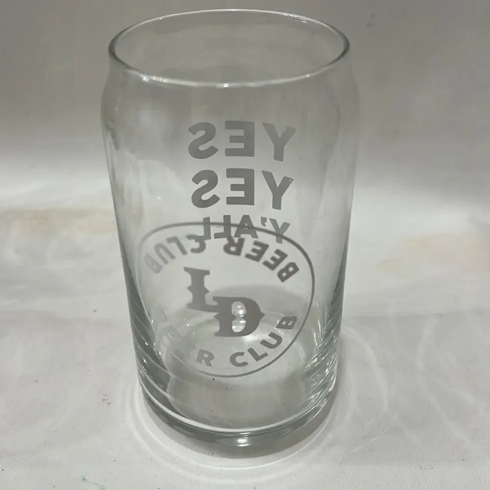 Beer Glasses 16 Ounce Blue Green Or White Lettering 5 1/4 In Tall 2 1/2 In Round